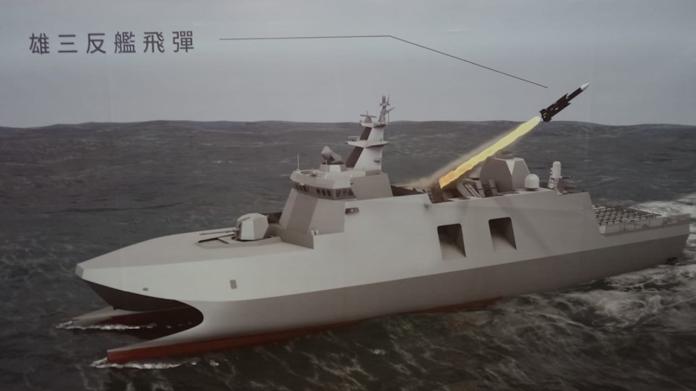 ▲沱江艦量產型發射雄三飛彈模擬圖。（圖／記者呂炯昌攝, 2019.5.24）