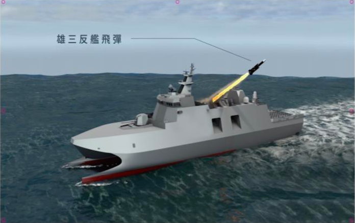 ▲沱江艦量產型發射雄三飛彈模擬圖。（圖／海軍司令部提供）