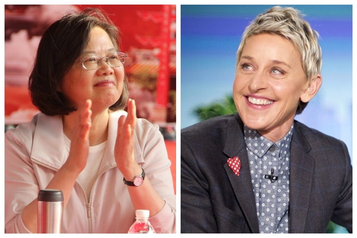 ▲美國知名脫口秀主持人艾倫狄珍妮（Ellen DeGeneres）在推特上 PO 文為台灣同婚獻上祝福，而總統蔡英文也用英文留言回覆。（合成圖／中央社資料圖片／翻攝自 Shutterstock）
