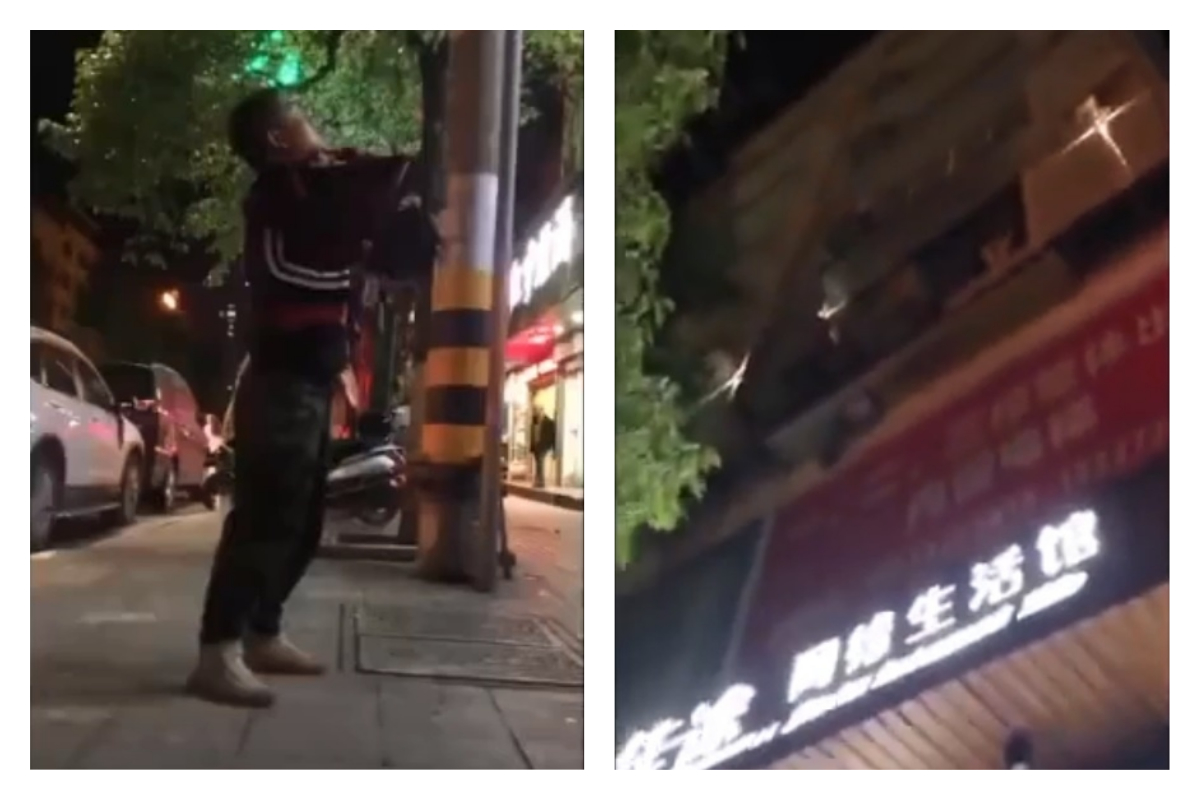 ▲大陸一名男子想送花給心儀女子，他委託外賣平台的外送小哥幫忙，沒想到收花的女子死活不肯下來，讓外送小哥心急如焚，怕花送不出去會得差評。（圖／翻攝自影片）