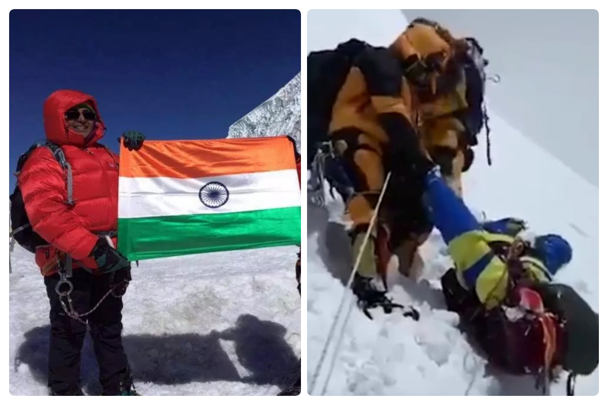 ▲聖母峰近來攻頂人數大增，一名經驗豐富的印度女登山客，因排隊過久、體力耗盡喪命，死前掙扎畫面曝光。（合成圖／翻攝網路）