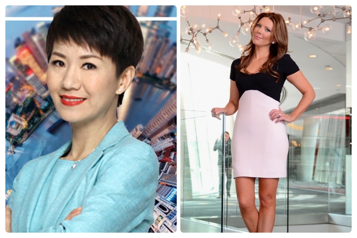 ▲為中美貿易戰隔空激辯的女主播劉欣和雷根，各自來頭都不小。（合成圖／翻攝劉欣推特／翻攝Trish Regan IG）