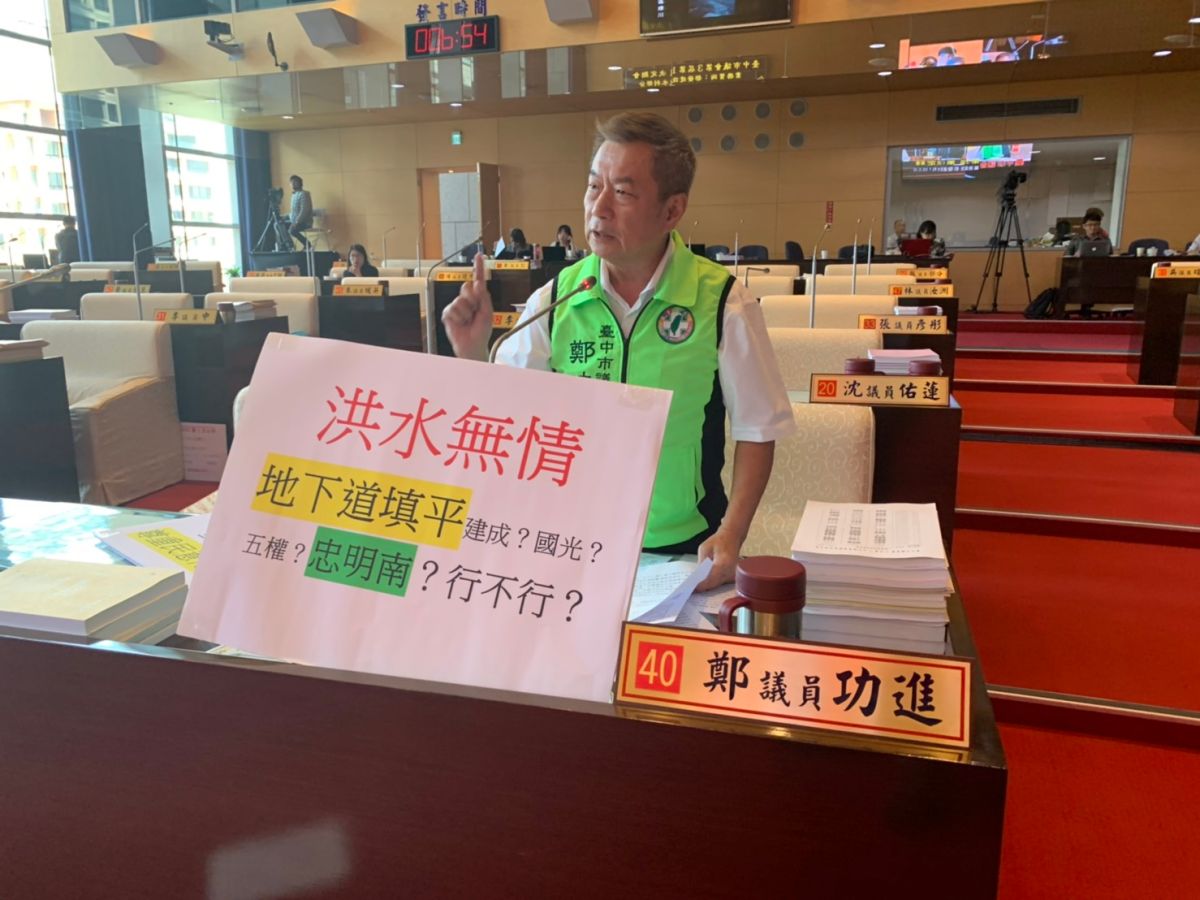 ▲議員鄭功進要求，市府限期完成相關地下道填平工程。 (圖／柳榮俊攝2019.5.30)