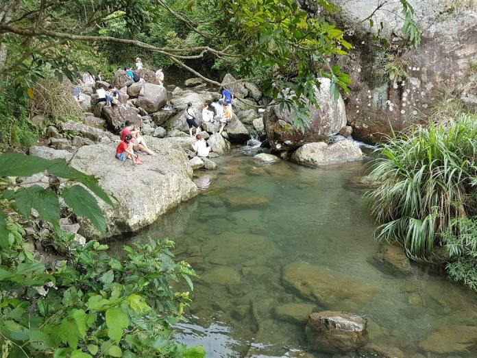 「猴洞坑瀑布」頂端兩清澈見底的溪水