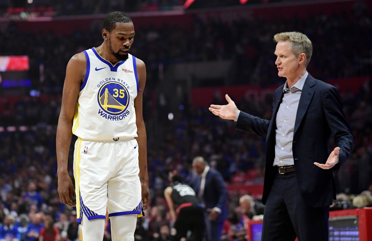 ▲勇士主帥Steve Kerr(右)、勇士球星Kevin Durant。（圖／美聯社／達志影像）
