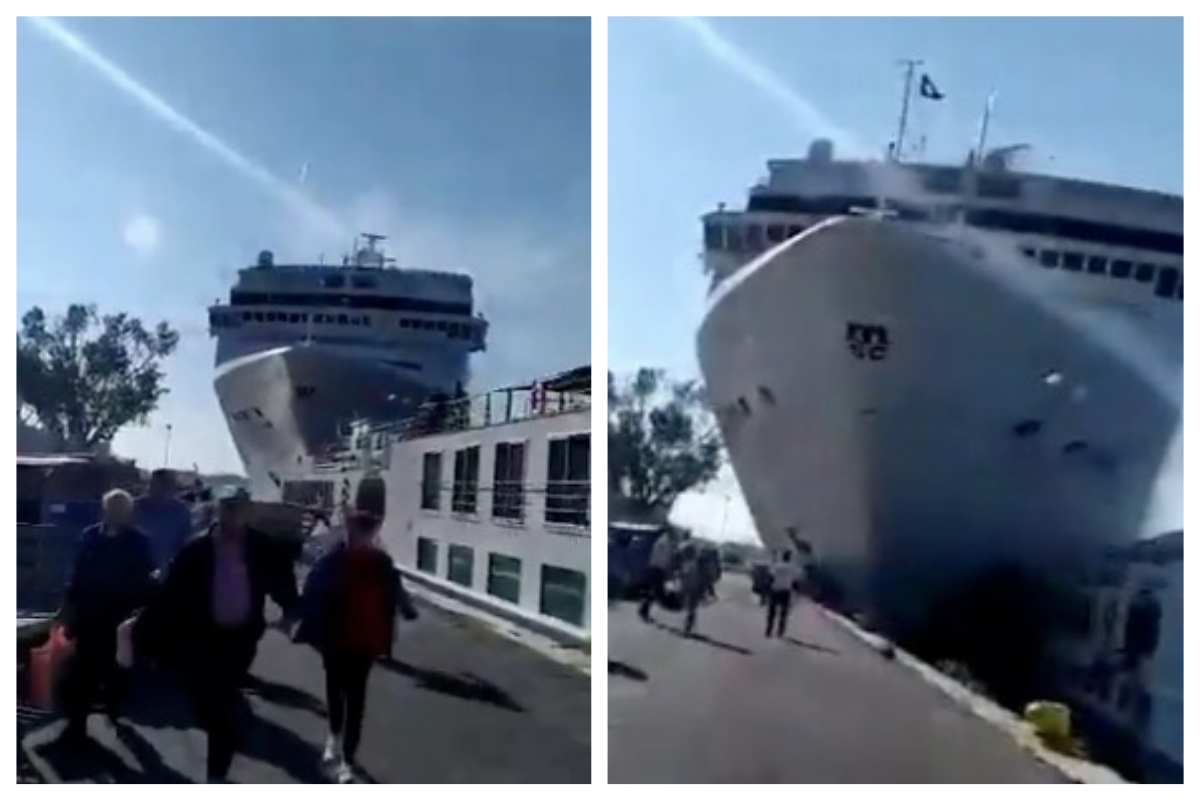 ▲義大利威尼斯（Venice）在當地時間本月 2 日上午8時許，一艘 MSC Opera 郵輪驚傳失控衝撞碼頭，現場民眾倉皇逃竄，意外造成至少 5 人受傷。（圖／翻攝自推特）