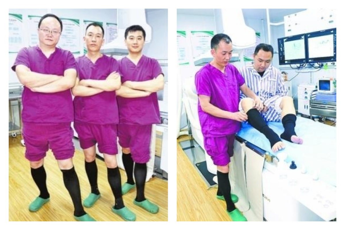 ▲穿彈力絲襪的男醫師們，不只病人更配合治療，也是為了自己的健康！（圖／翻攝自武漢晚報）