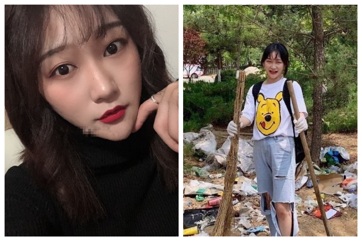 ▲大陸一名直播主「家宜醬」宣稱自己在「世界環保日」到公園撿垃圾，卻被爆料是自導自演。（圖／翻攝自微博）