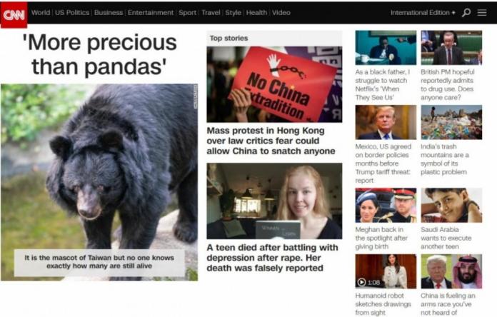 ▲台灣黑熊報導登上CNN網站首頁。（圖／截自CNN網頁）