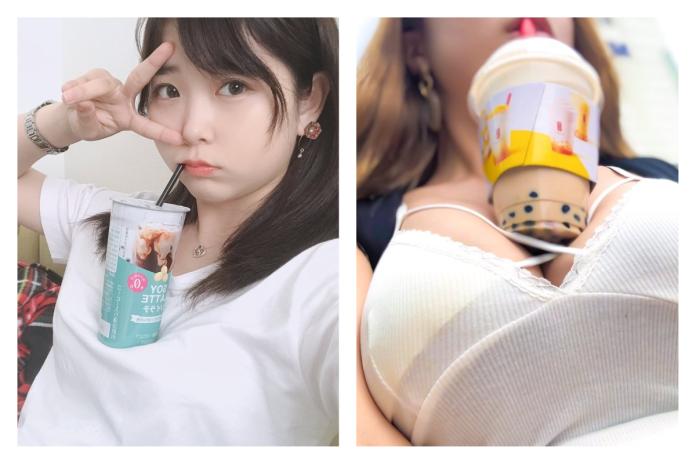 ▲日本推特上近日掀起一股女孩「放手喝珍奶」的挑戰，引發網友熱議。（圖／翻攝自@ksperry_jj與＠creamcandy123的推特）