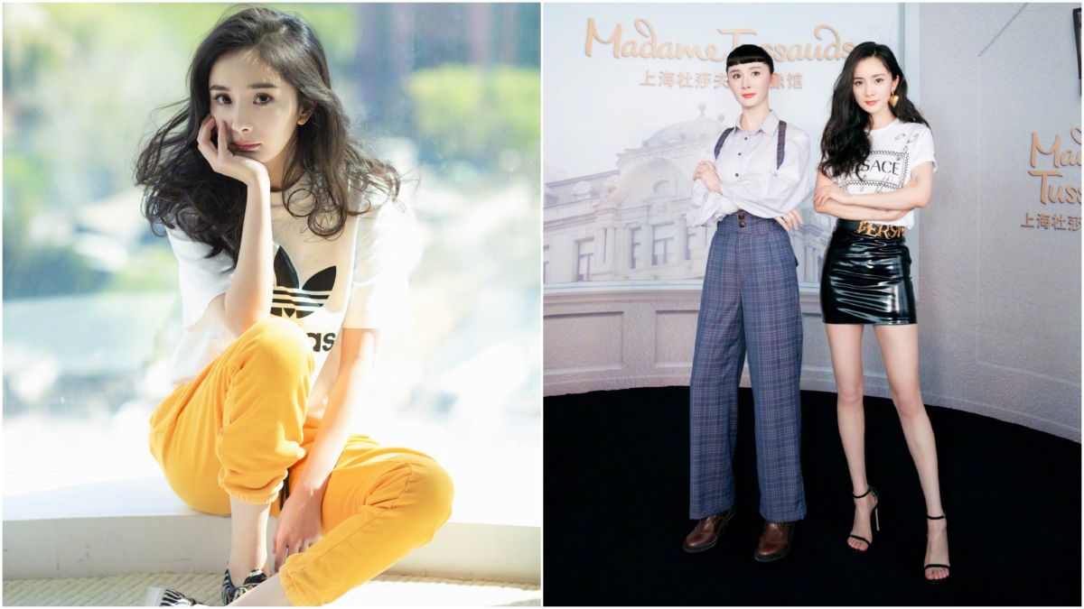 ▲楊冪近日出席上海杜莎夫人蠟像館開幕典禮，鉛筆腿相當吸睛。（圖／楊冪微博）