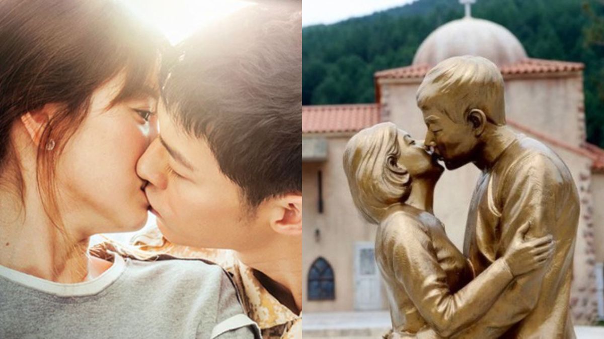 ▲南韓江原道太白市的宋宋激吻銅像處境尷尬。（圖／劇照、사회）