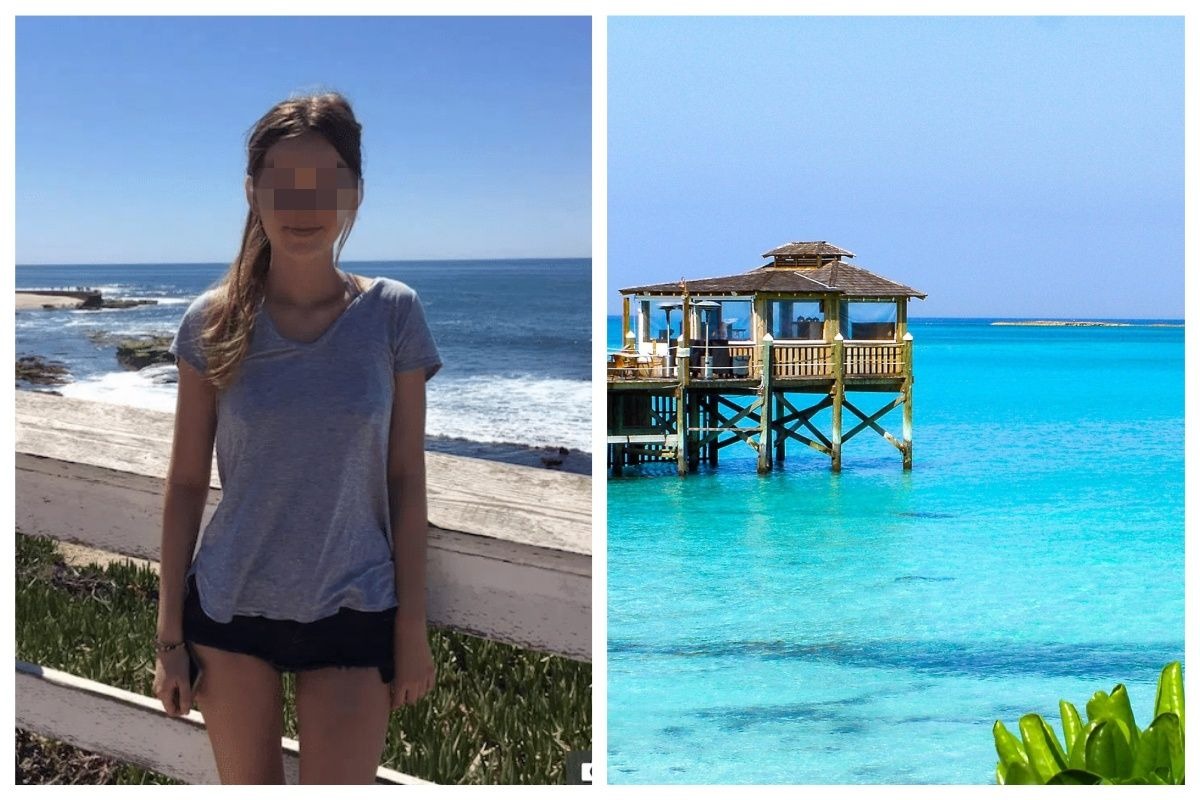 ▲美國加州一名 21 歲的女大生琳賽（Jordan Lindsey）趁著暑假和家人一同前往位於大西洋西側廬卡雅群島上的巴哈馬（Bahamas）度假，當她在海邊浮潛時，突然遭到鯊魚群攻擊，來不及逃跑的她最終慘遭鯊魚狂咬「分屍」。（合成圖／翻攝自 Scallywag and Vagabond／翻攝自 Bluegreen Vacations）