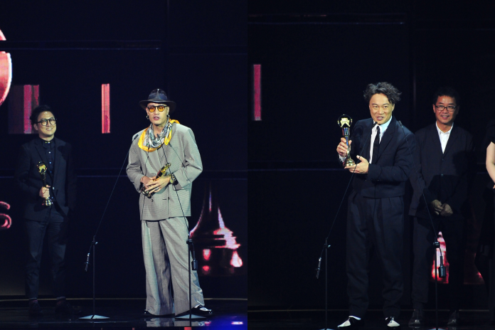 ▲余佳倫、黃宣得「最佳單曲製作人獎」；陳奕迅代領「最佳專輯製作人獎」。（圖／台視）