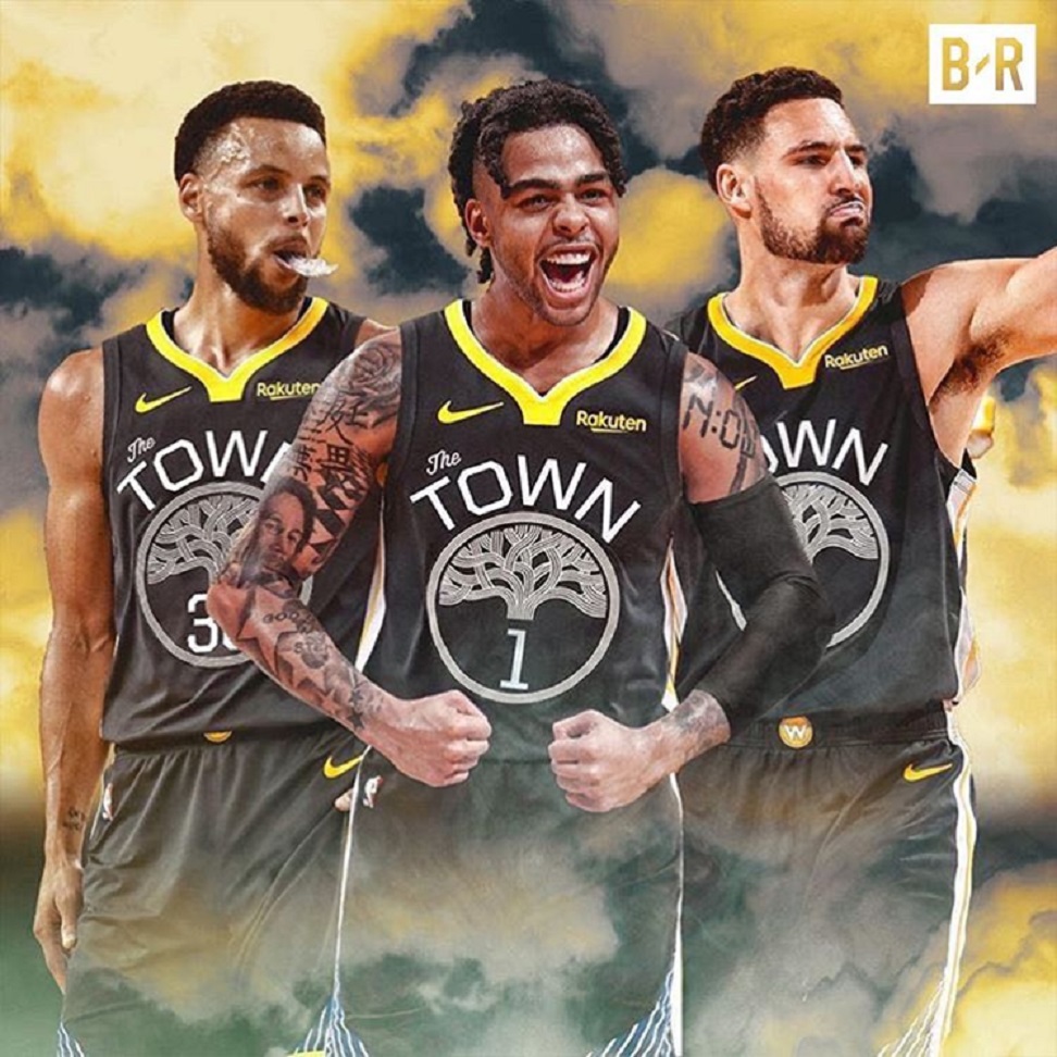 ▲美媒製作勇士新三巨頭合成圖Stephen Curry、D'Angelo Russell和Klay Thompson。（圖／取自bleacherreport Instagram）

