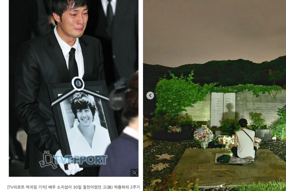 ▲朴容夏每年忌日，蘇志燮都會到他墓前敘舊。（圖／TVREPORT、攝影師IG）