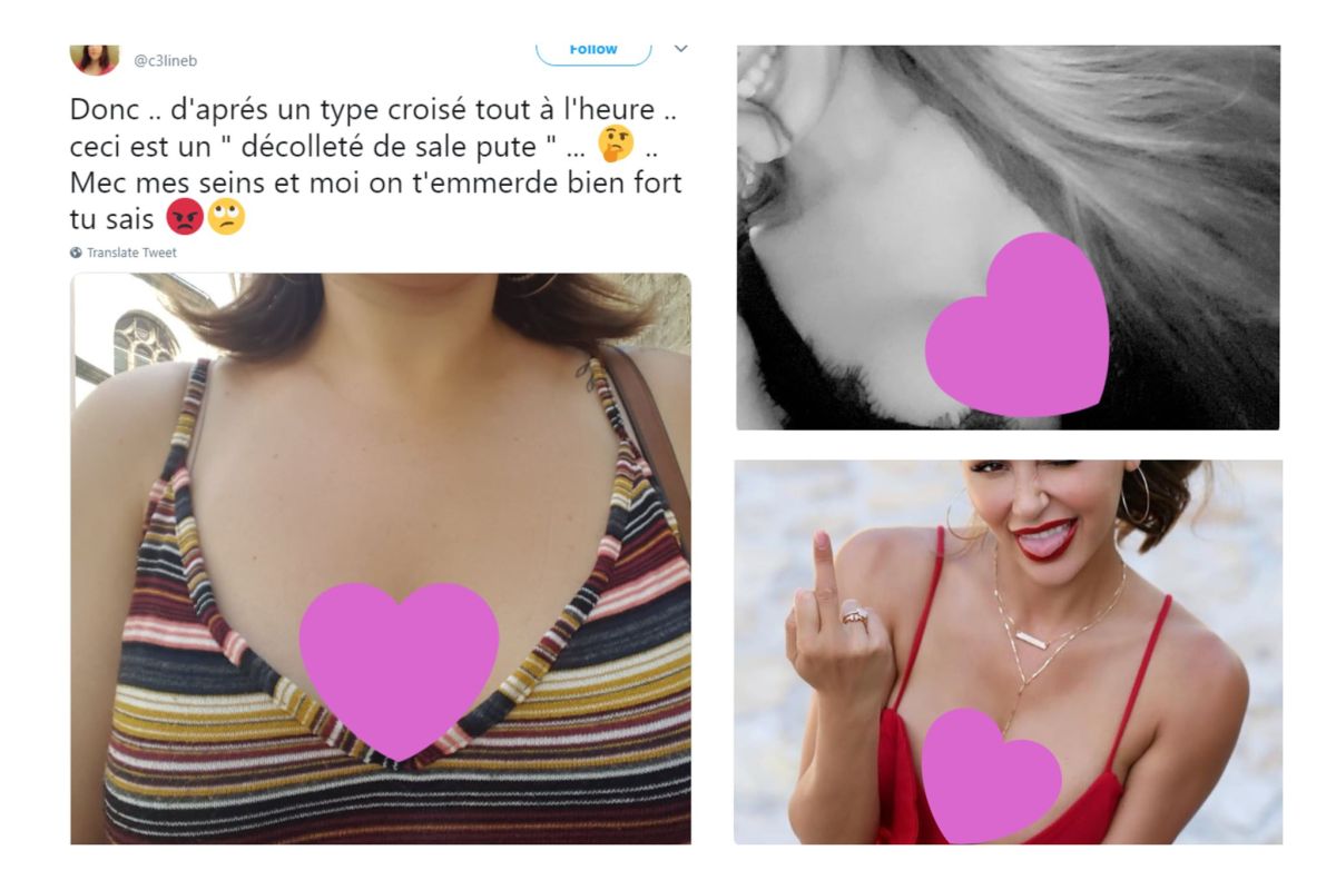 ▲忿忿不平上推特發文抱怨，意外號召起網路上的「乳溝自拍照運動」。（圖／翻攝自推特）