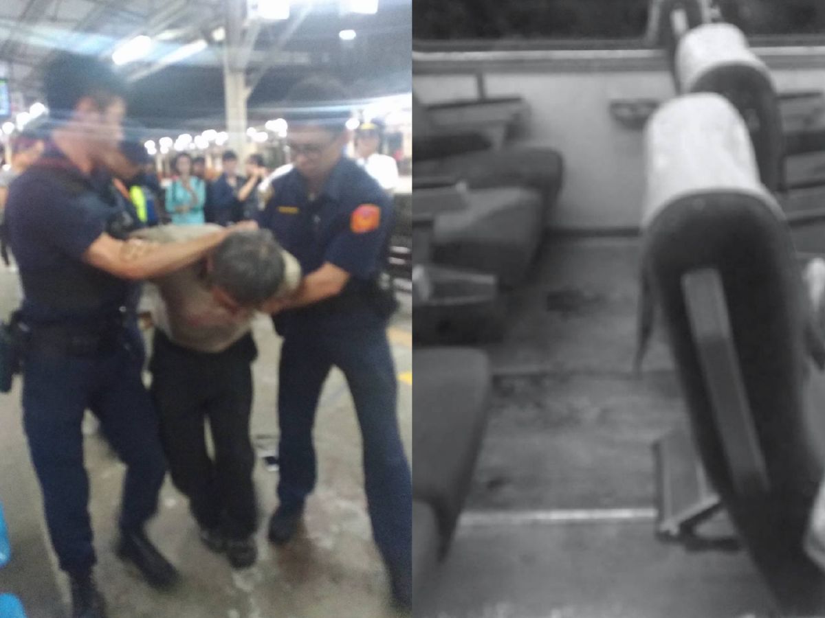 ▲台鐵 152 次自強號於嘉義車站發生旅客砍傷路警事件，砍人男子現場遭壓制逮捕。（圖／翻攝自網路）