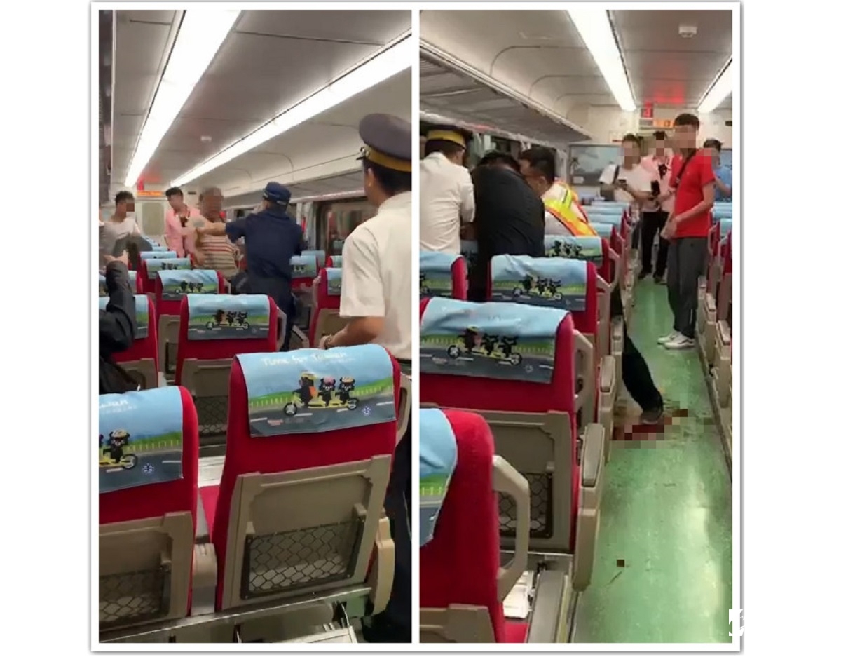 ▲ 嘉義男車廂內持刀亂砍！勇警「臟器外露」現場血跡斑斑。（圖／截取自網友提供影片）
