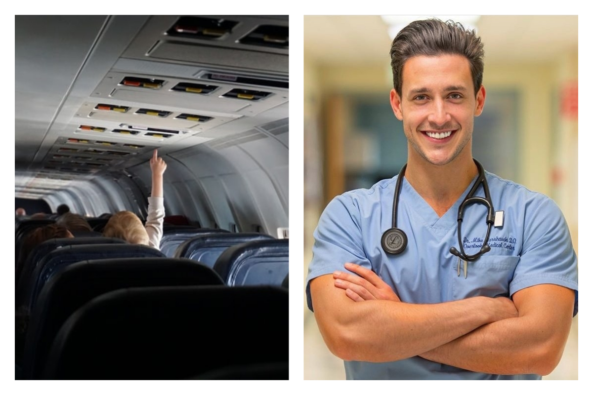 ▲近日在國外真的有一名乘客在飛機上休克發作，但幸運的是「全球最帥醫師」麥克（ Mikhail Varshavski ）剛好就在飛機上，立刻對他施以急救，將他從鬼門關前搶回來。（圖／翻攝自 unsplash 和 doctor.mike IG ）