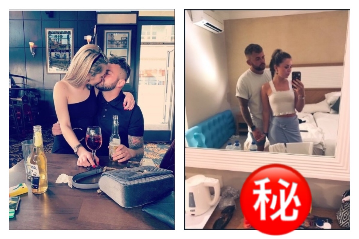 ▲女友在旅館房間內拍照給爸媽「報平安」，但殊不知眼尖的老爸一眼發現照片中的不對勁，原來是鏡子前的桌上擺了一罐「潤滑劑」。（圖／翻攝自推特）