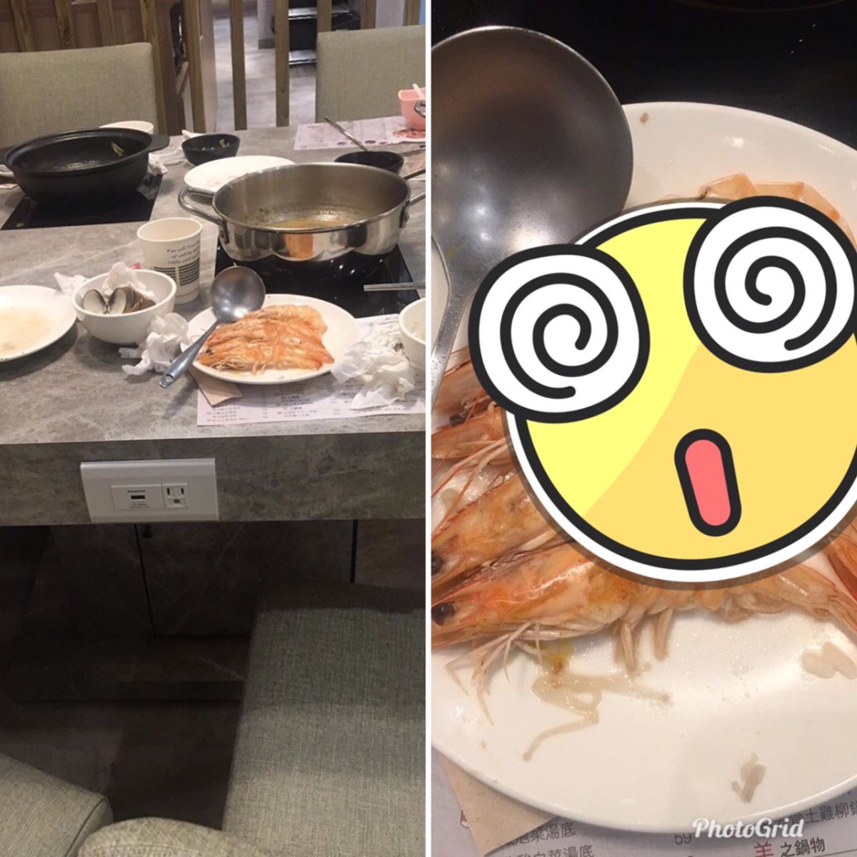 ▲女網友於臉書上分享神人超狂剝蝦擺盤，引起許多人熱議。（合成圖／取自爆廢公社臉書）