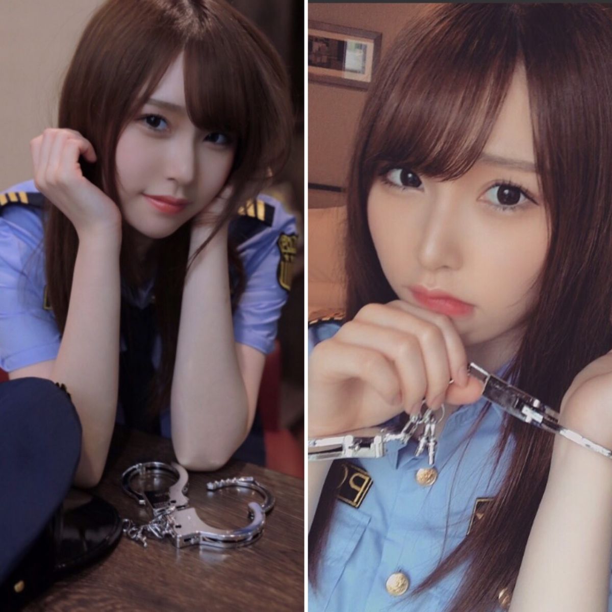 ▲女網友於網上分享女警扮演打扮，引起許多人讚賞。（合成圖／取自脳て推特）