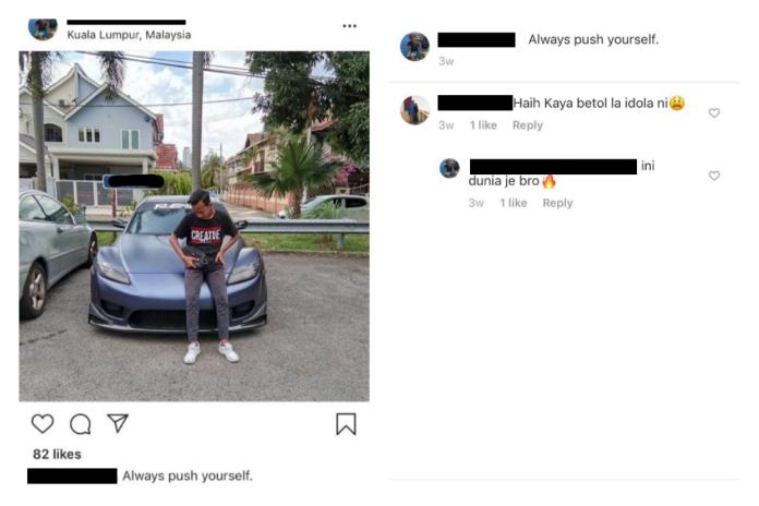 ▲馬來西亞少年裝闊照被車主抓包。（合成圖／翻攝自 NM 推特）