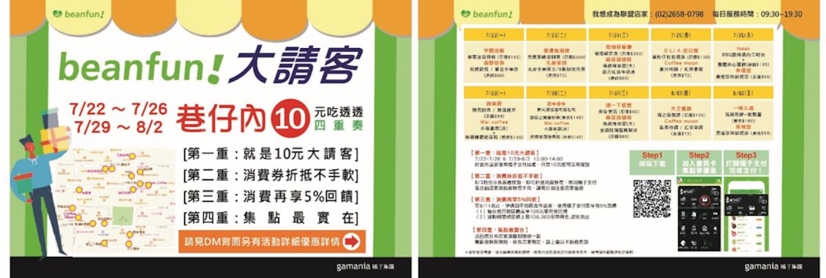 ▲beanfun!「巷仔內大請客」祭出「10元吃透透」活動，一共推出四重優惠，要讓消費者大啖美食之餘，還可享各種好康。（圖／beanfun!提供）