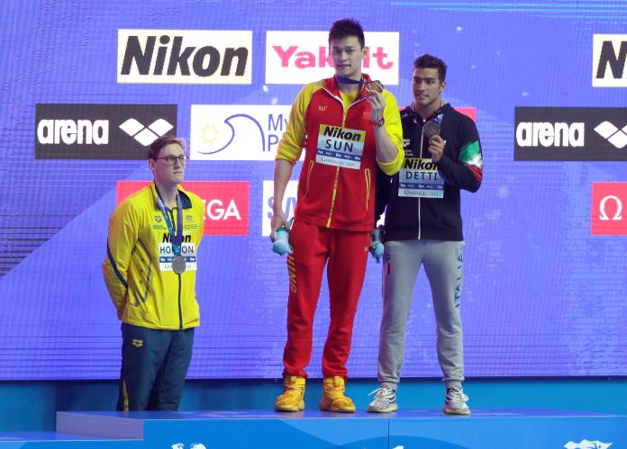 世界游泳錦標賽澳洲泳將Mack Horton，拒絕和孫楊一起領獎。（圖／美聯社／達志影像）