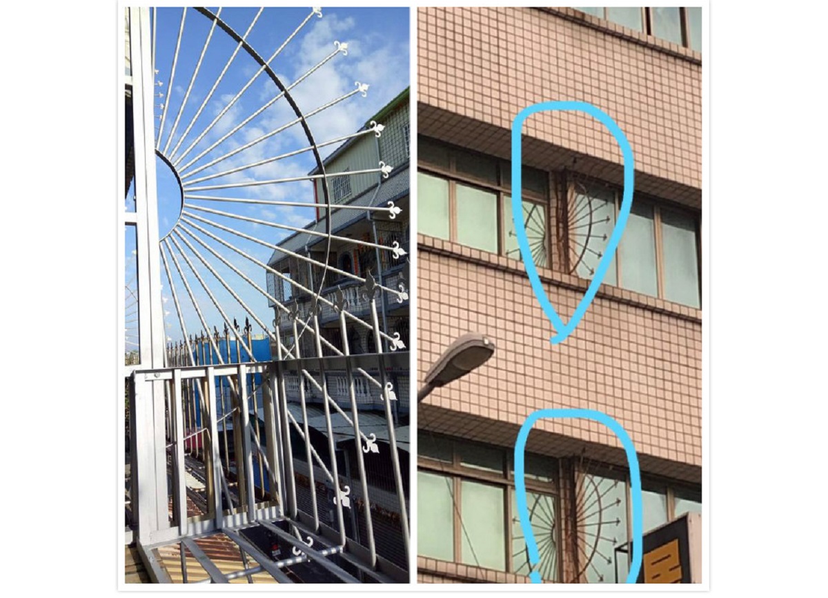 ▲陽台上「放射性欄杆」是啥？眾人霧煞煞，行家曝真正功用。（圖／翻攝自臉書社團「爆廢公社」）