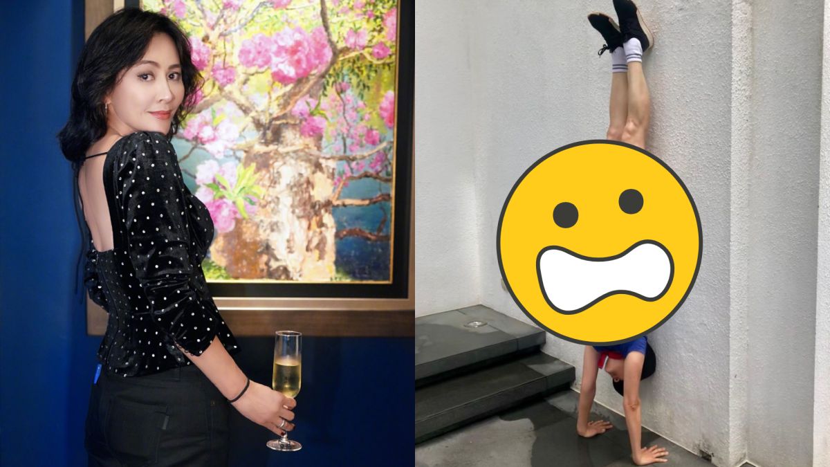 ▲劉嘉玲玩徒手倒立，真實身材現形。（圖／IG）