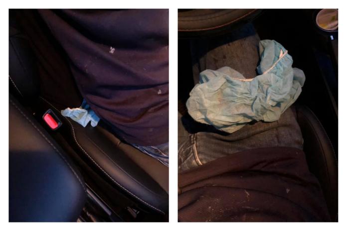▲男網友車上被老婆抓包「小褲褲」，結果是方向盤防塵套，讓大家笑翻。（圖／翻攝自爆廢公社臉書）