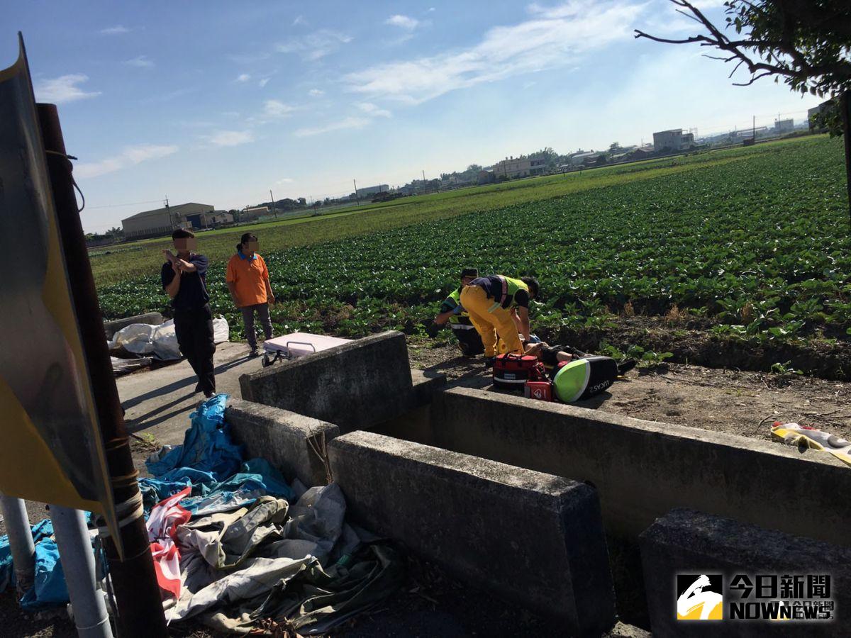 ▲埔鹽鄉永新路、永樂路口發生一起汽機車碰撞車禍，機車騎士被撞飛後摔進一旁菜園，當場失去呼吸心跳。（圖／記者陳雅芳攝，2019.07.29）