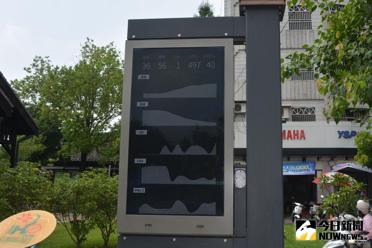 ▲智慧路燈有加裝偵測及感測設備，如空氣品質PM2.5感測、水位偵測及人流偵測等。（圖／記者郭政隆攝影2019.7.31）