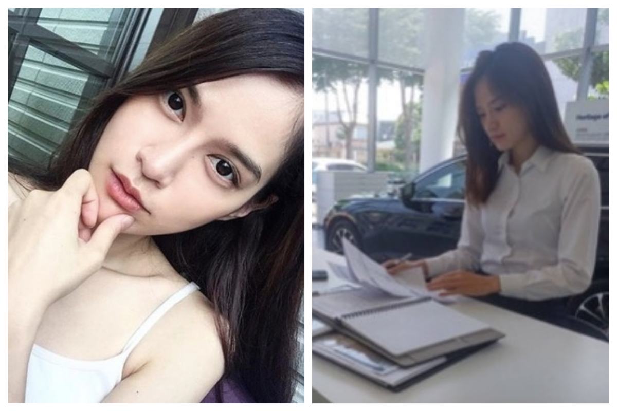 ▲一名男網友日前在臉書社團 PO 文，表示自己到桃園某汽車展示中心看車，沒想到卻驚見一名宛如仙女下凡的超正業代。（合成圖／翻攝自游彤葳 IG／翻攝自臉書社團「爆廢公社」）
