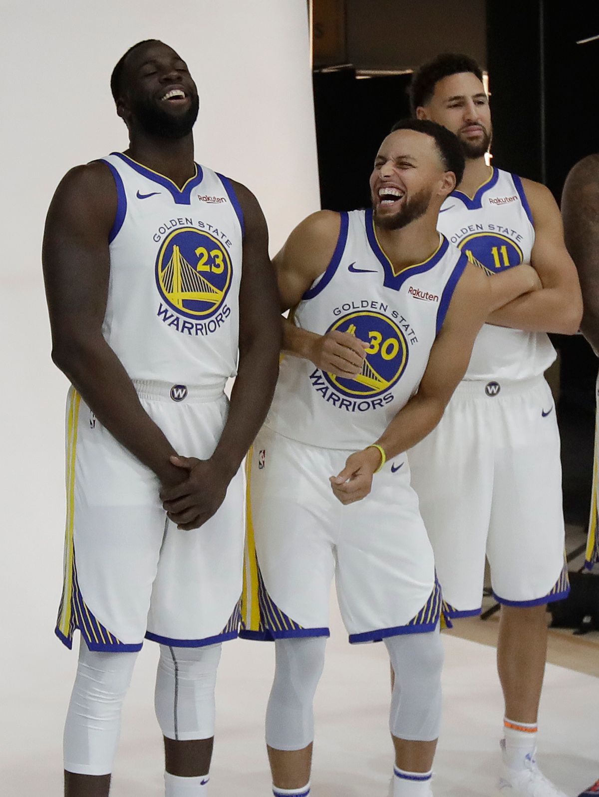 ▲勇士核心主力Draymond Green(左起)、Stephen Curry、Klay Thompson （圖／美聯社／達志影像）