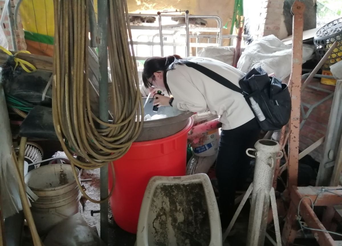 ▲防疫人員至台南市安南區公塭里執行孳生源查核。（圖／疾管署提供）