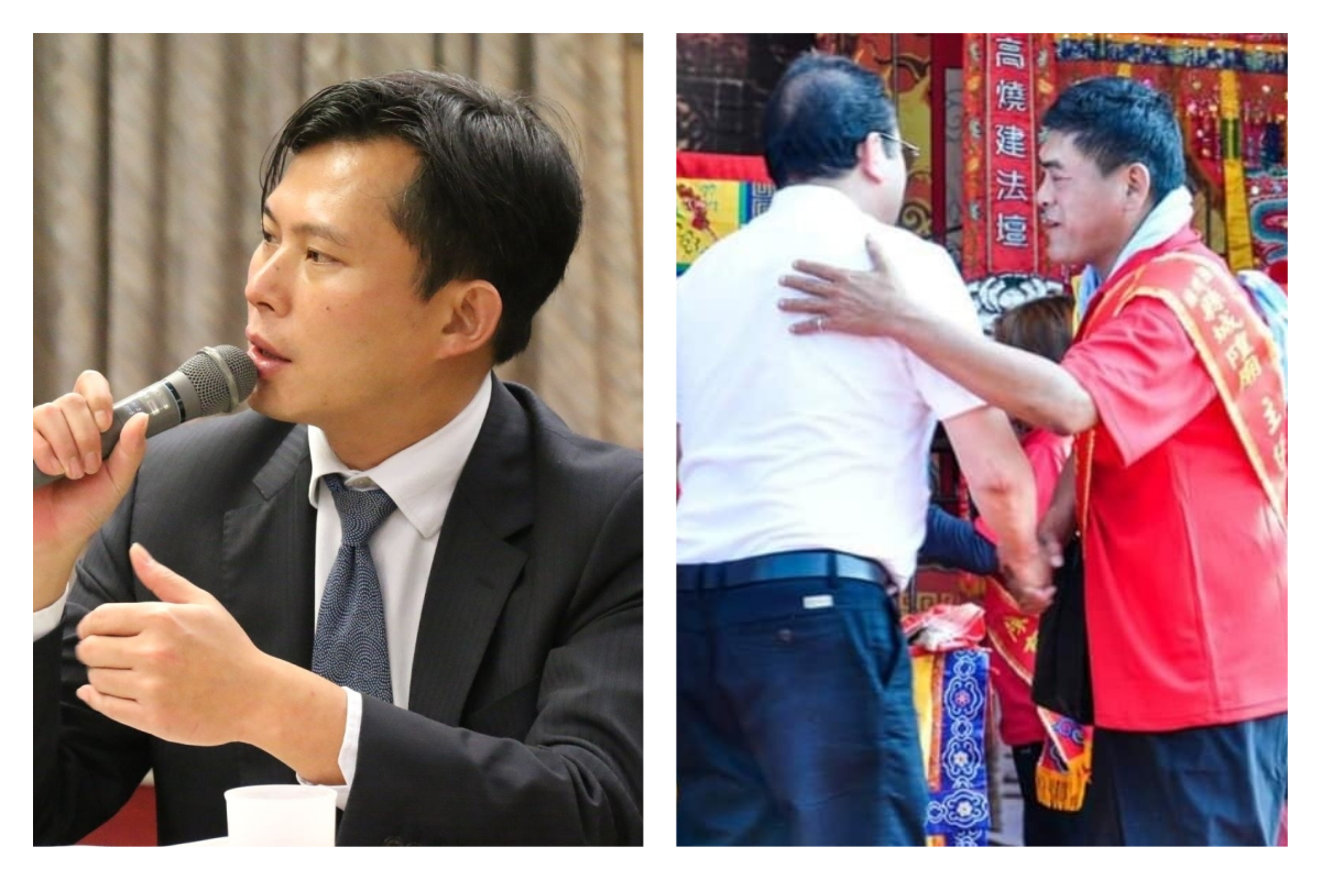 ▲黃國昌爆料，逃犯王敬鎧以屏東潮州城隍廟主委身份，大喇喇主持「潮州城隍觀光文化祭」，活動當天甚至有警察前去協助交管。圖右紅衣男子即為王敬鎧。（圖／翻攝自黃國昌臉書）