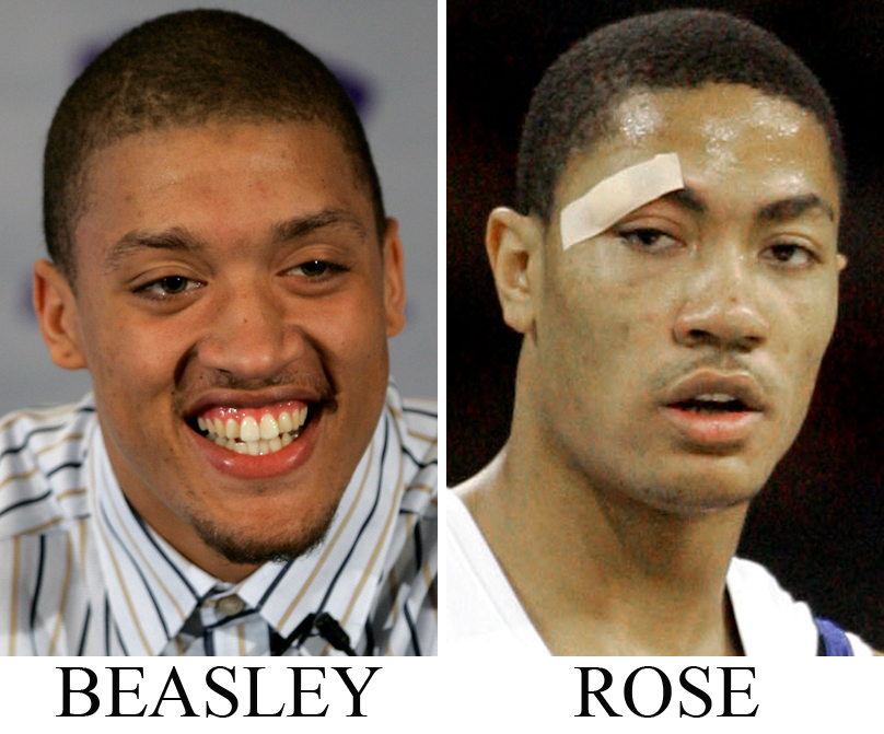 Michael Beasley和Derrick Rose在2008年選秀大會上被選中。（圖／美聯社／達志影像）