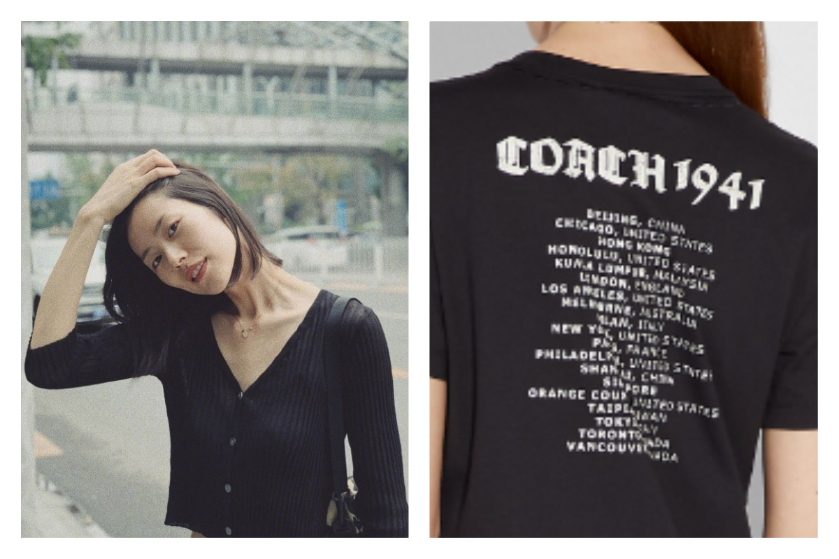 ▲知名精品 Coach T 恤上的設計引發中國大陸網友們的不滿，新科代言人劉雯也宣布終止合作。（合成圖／翻攝自劉雯微博、購物網站）