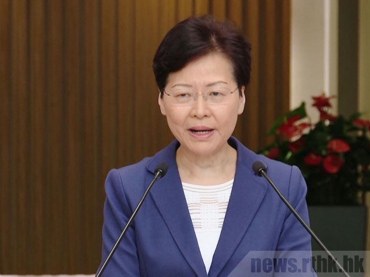 ▲香港特首林鄭月娥再度召開記者會，希望大家冷靜下來替香港著想。（圖／翻攝RTHK）