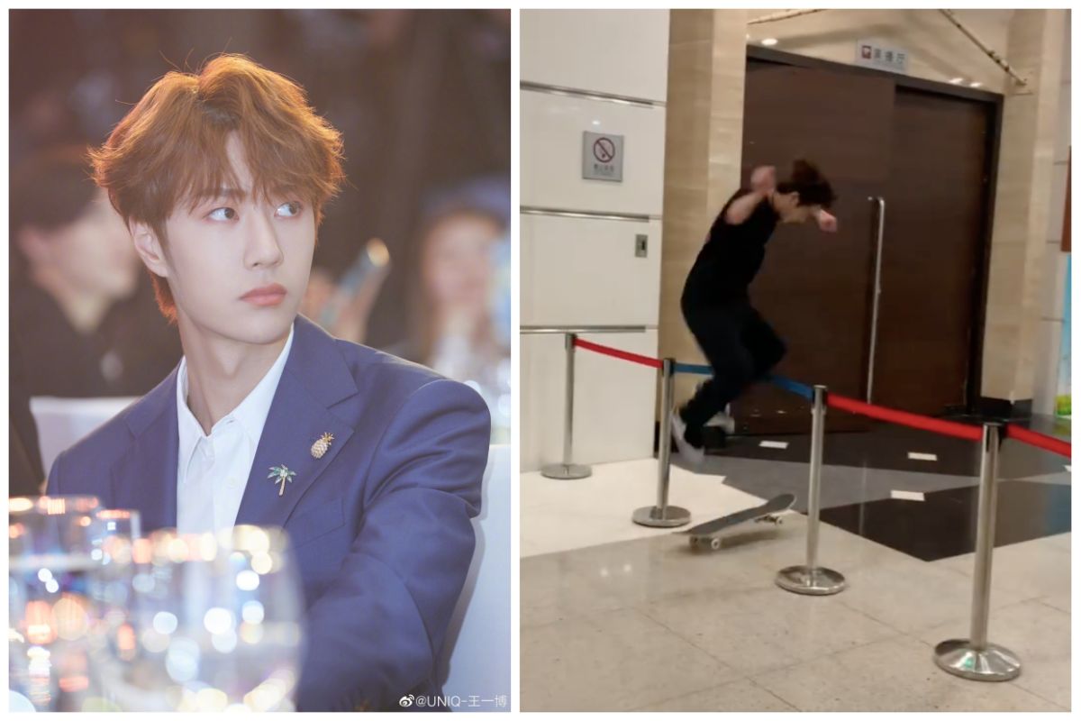 ▲王一博貼出玩滑板自摔影片。（圖／翻攝微博）