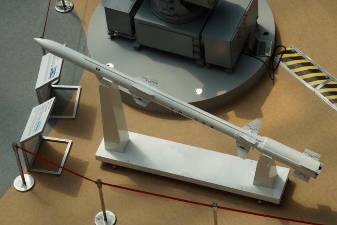 ▲2019年台北國際航太暨國防展,展出艦射型海劍二飛彈。(圖/記者呂炯昌攝)