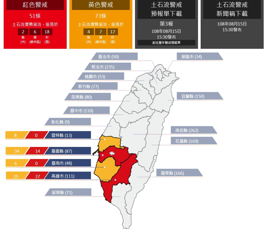 ▲農委會發布豪雨土石流預警。（圖／翻攝自土石流防災資訊網）