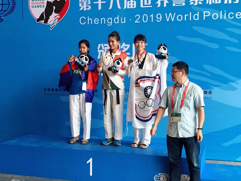 ▲南屯所女警王翊馨於世界警消跆拳賽中奪得銅牌（圖／翻攝王翊馨臉書）