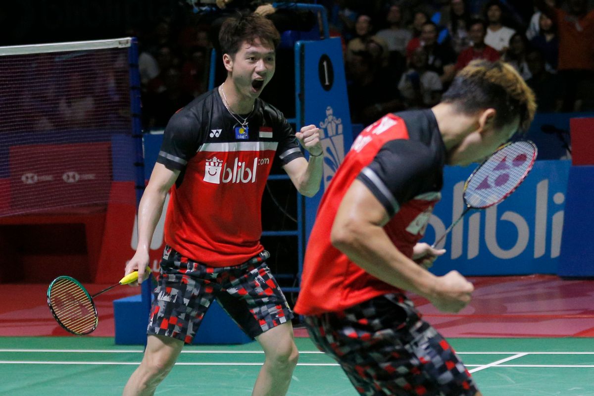 世界第一男雙組合Kevin Sanjaya Sukamuljo/Marcus Fernando Gideon。（圖／美聯社／達志影像）