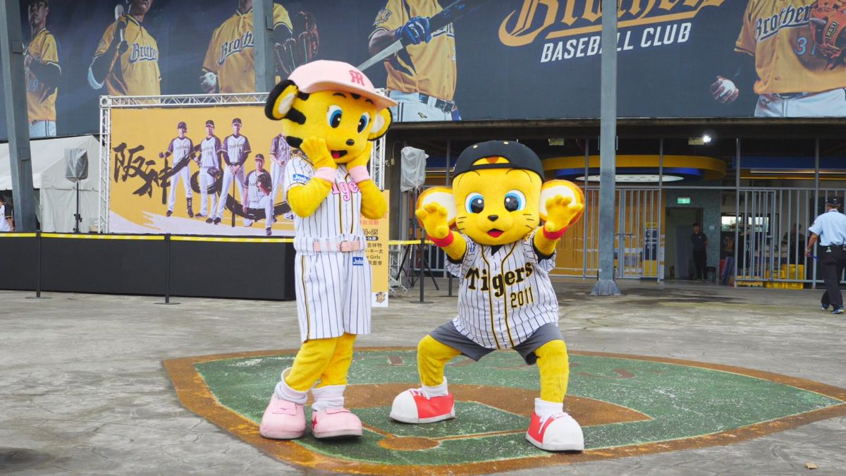 中信兄弟邀請日職阪神虎隊吉祥物KITA跟Lucky來台。（圖／中信兄弟提供）
