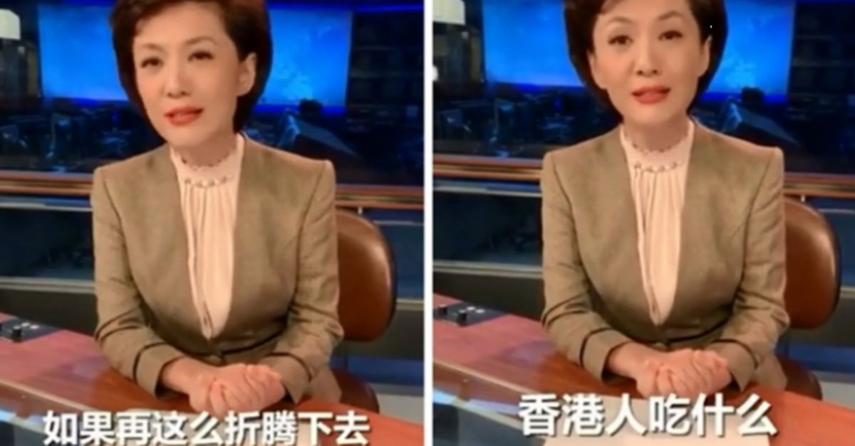 ▲央視主播海霞痛批「亂港份子」。（圖／截自央視畫面）