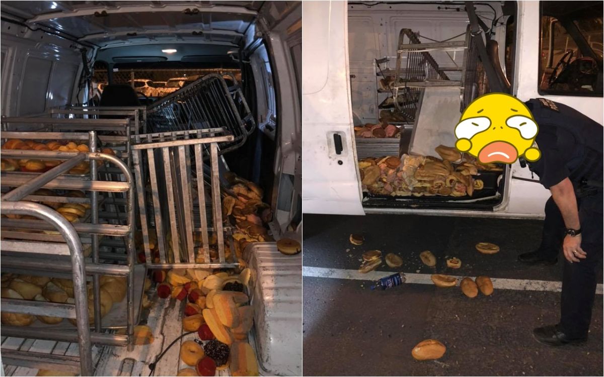 ▲警方尋獲失竊的甜甜圈麵包車時，發現車內的上百個甜甜圈已經全都壞掉，必須報廢。畫面一出也讓偵辦現場的員警「摀頭」哭泣。（圖／翻攝 Redding Police Department ）